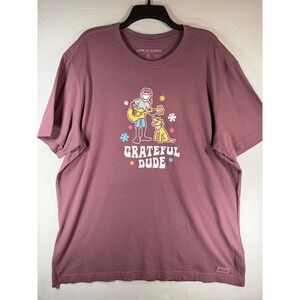 Life is Good Mens XL Grateful Dude Crusher-Lite T-Shirt Maroon Dog Guitar Hippie